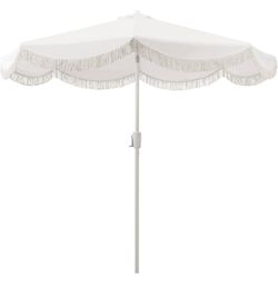 Luxurious Vintage 9ft Scalloped Patio Umbrellas with Fringe. Auto Tilt and Fade Resistant Canopy.