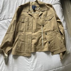 Faconnable Jacket Womens Medium Beige Tan Long Sleeve Button Up