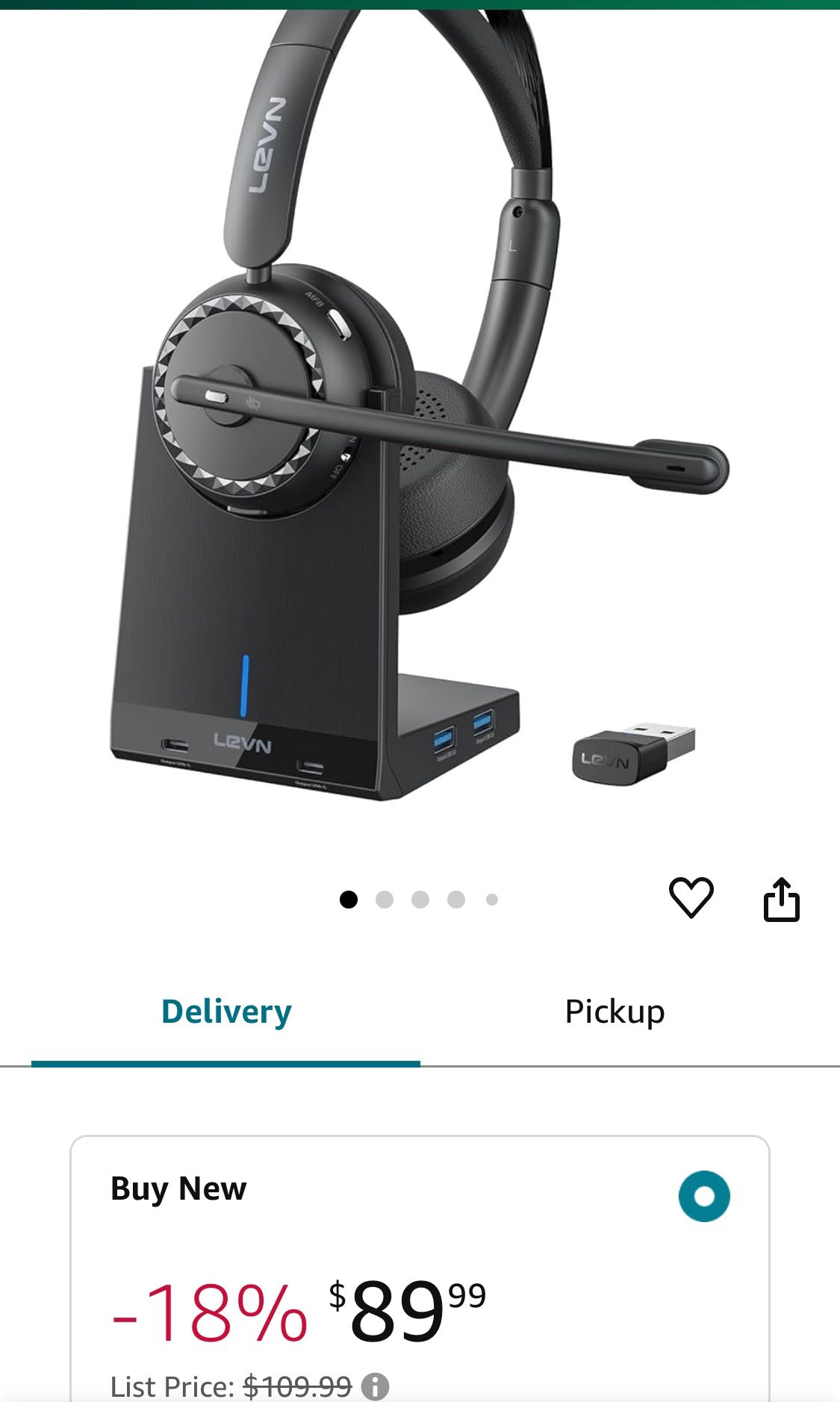 LEVN Wireless Headset, Wireless Headset with Mic for Work (AI Noise Cancelling), 4 USB Ports Hub, 65 Hrs Working Time, Bluetooth Headset with Micropho