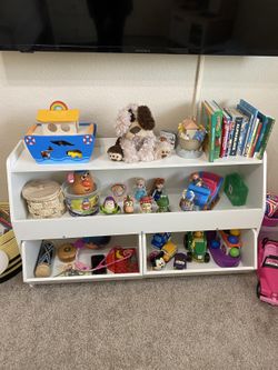 Kids toy box and bookshelf in white