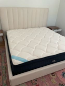 King size Upholstered Bed Frame with almost new barely used  Channel Tufted Headboard