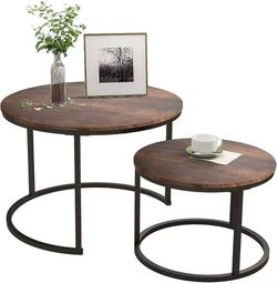 HOJINLINERO Round Coffee Table,Nesting Coffee Table Set of 2,Center Tables for Living Room,Office, Home Small Space,Stacking Side Tables,Sturdy and Ea