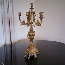 BREVETTATO Antique/Vintage Brass 6 Arm Baroque Style Candelabra 23.7" ,  Made In Italy