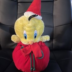 VTG 2000 Looney Tunes Tweety Bird In Santas Bag Moving Plush Tested! Works! RARE