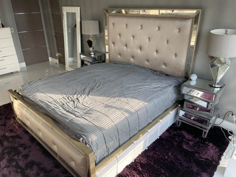 Z Gallerie AVA Cal King Bedframe And Italian Nightstands And Lamps for