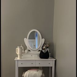 Vintage White Vanity with Mirror & Matching Bench
