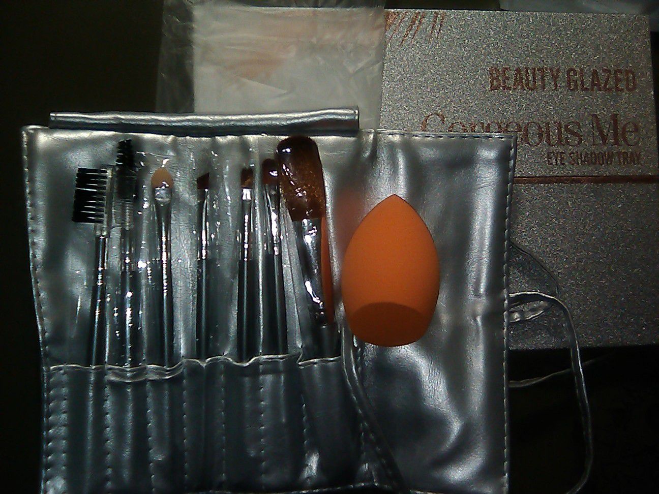 Beauty Glazed Palletts with makeup brushes and beauty blender