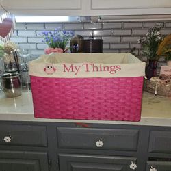 LARGE WICKER PINK STORAGE BASKET
