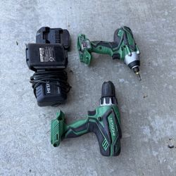 Hitachi Drill & Impact Driver Set with Charger + 2 Batteries