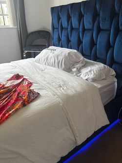 Bed Frame Navy Blue Headboard LED light