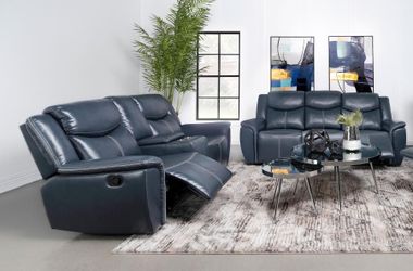 Sofa and Loveseat Manual Recliners, Blue Leatherette. New Especial price 