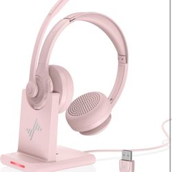 Wireless Headset with AI Noise Cancelling Microphone Bluetooth Headset - Bluetooth V5.2 Headphones with USB Dongle, Charging Base & Mic Mute for Compu