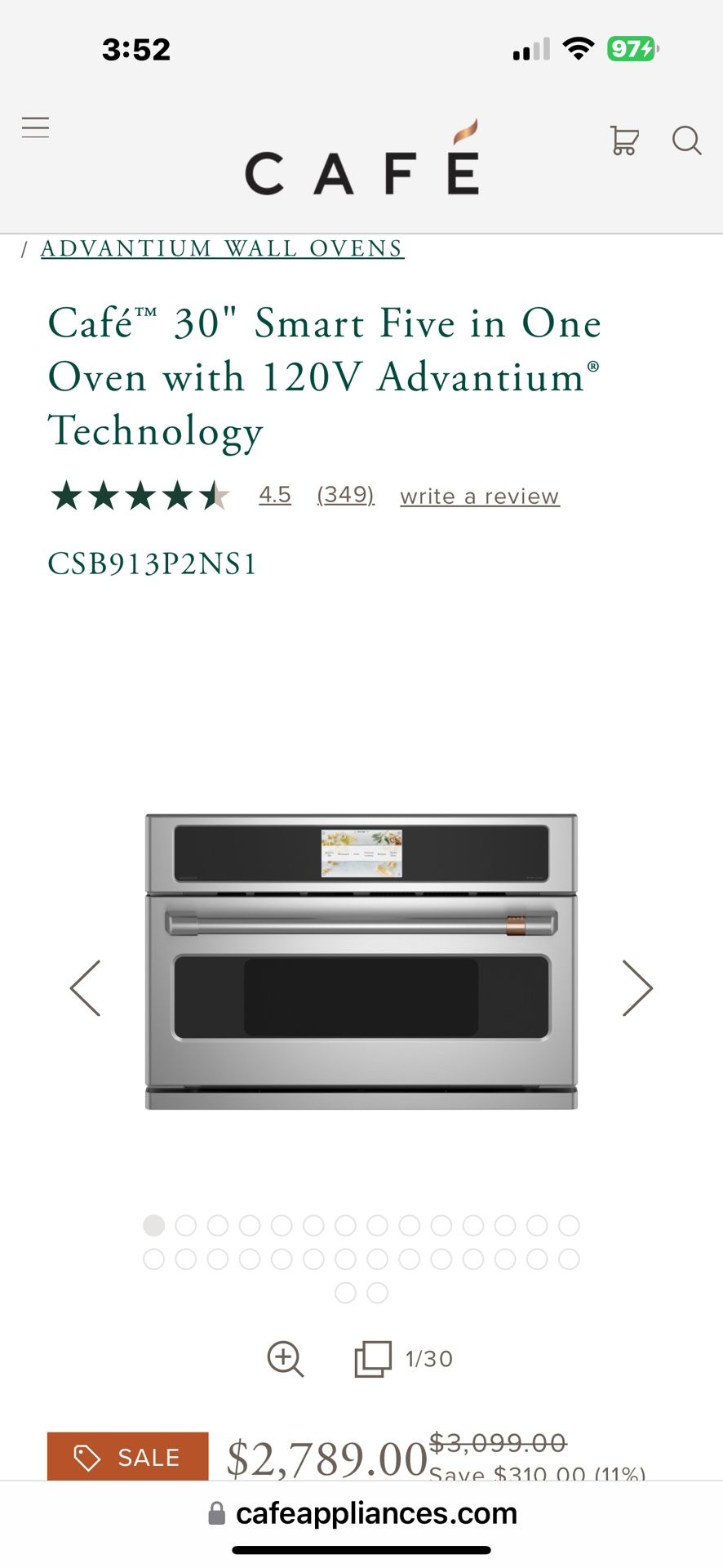 NEW GE CAFE ADVANTIUM5in1 30” 120 Volt BUILTIN MICROWAVE WITH A 3 YEAR EXTENDED WARRANTY 1/20/25