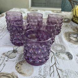 Set of 6 purple glass candle holders  $25