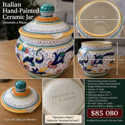 Italian Hand-Painted Ceramic Lidded Jar – Decorato a Mano – $85 OBO