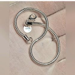 Solid 925 Sterling Silver 4mm Snake Chain Bracelet 7.5" Long 