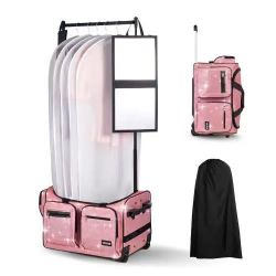 597*Dance Bag with Garment Rack, 23 Inch Rolling Dance Duffel, with Wheels, USB Port, Height Adjustable Clothes Rack, Privacy Protection Curtain, Idea
