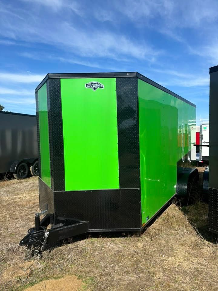 π Lime Green 7x16 Cargo Trailer | Blackout | A/C + Concession Ready | Rent-to-Own! π₯