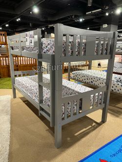 Twin Twin Grey Bunkbed With Orthopedic Mattress Included