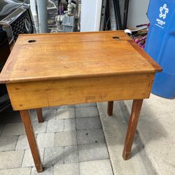 46x24 Solid Vintage Desk With Inkwells