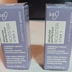 NEW 2 ION COLOR BRILLIANCE ABSOLUTE PERFECTION BOOSTER STEP 1, AFTER COLOR TREATMENT & 5 PAPER PACKS