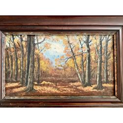 Antique OIL PAINTING SIGNED EUROPEAN AUTUMN TREES