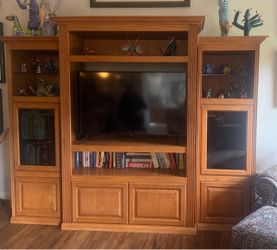 Oak Wood Entertainment Center Wall Unit