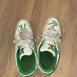 Louis Vuitton White & Green Low-Top Sneakers – Monogram Logo Design