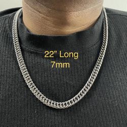 Stainless Steel Silver 7mm Cuber Link Chain Necklace Lobster Clasp 22"Long Chain Necklace For Men Women  - CHN