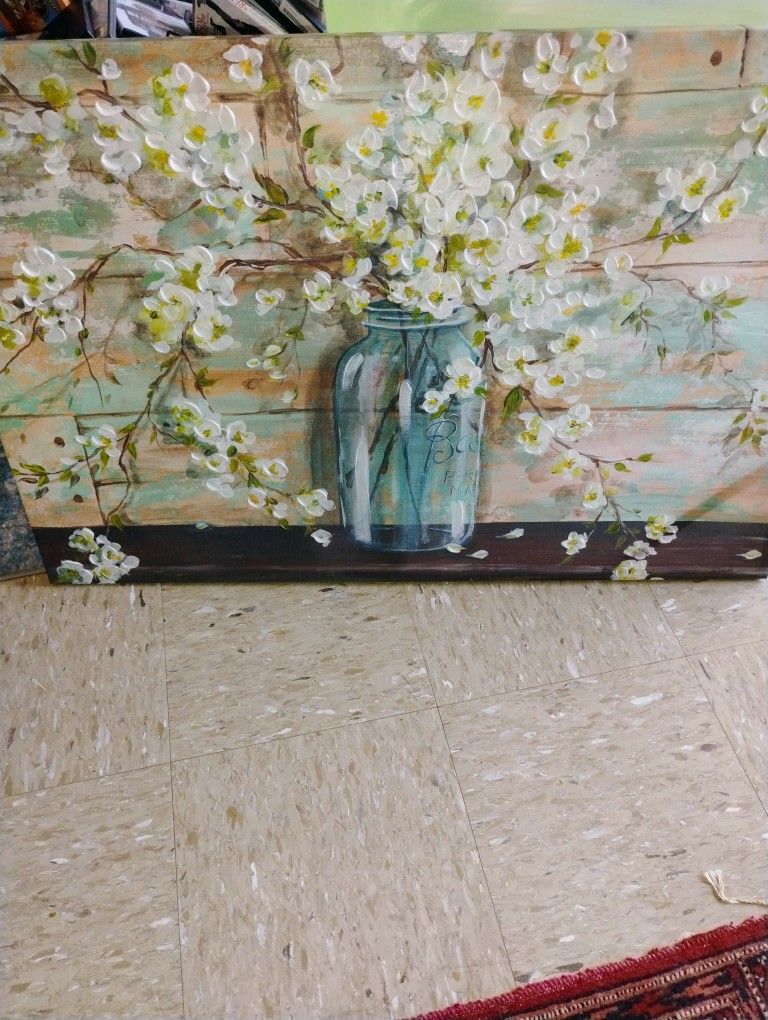 36" X 24". Blossom In Masson Jar Wall Art Pickup Only Cash