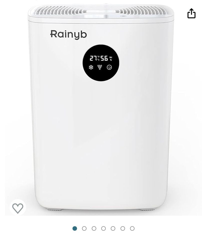 Rainyb Dehumidifier for Home 85oz(2500ml), Small Dehumidifier for 480 Sq.Ft, Ultra Quiet White