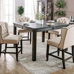 Brand New Antique Black & Beige 5pc Counter Height Dining Table Set 