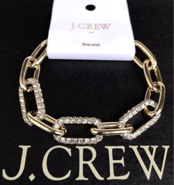 (NEW) WOMEN’S J.CREW FACTORY GOLD PAVÉ LINKS BRACELET - SIZE: OS (ONE SIZE)
