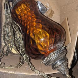Mid Century Amber Glass Swag Light