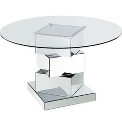 CUBE MODERN MIRRORED ROUND DINING TABLE