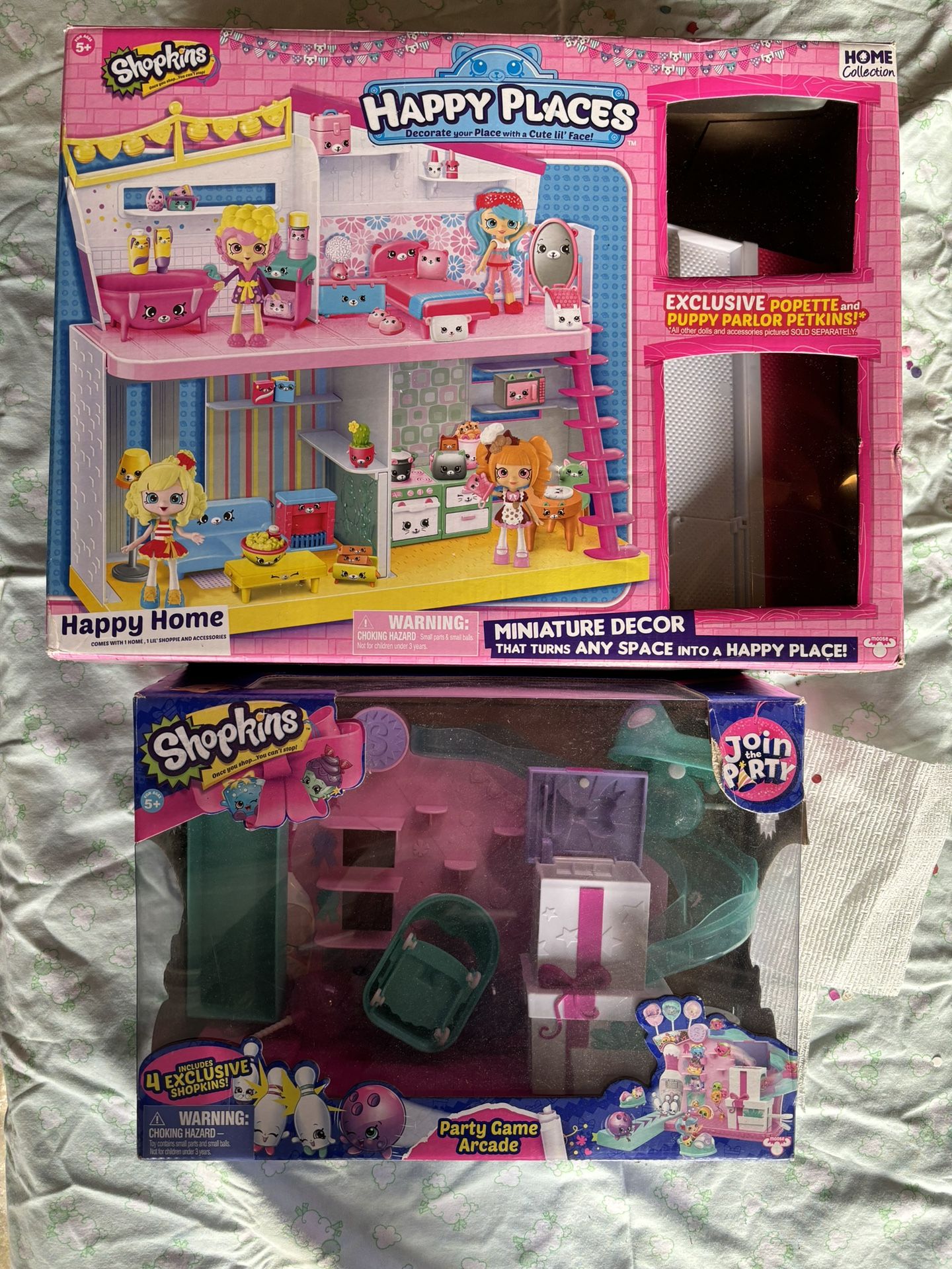 2 Shopkins Playsets - Happy Places - Happy Home and Party Game Arcade