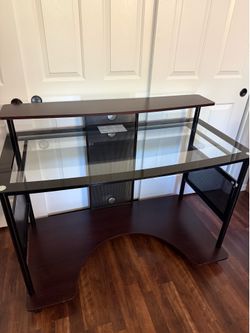 Glass desk with wheels
