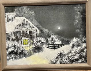 Original painting - winter cabin 18in