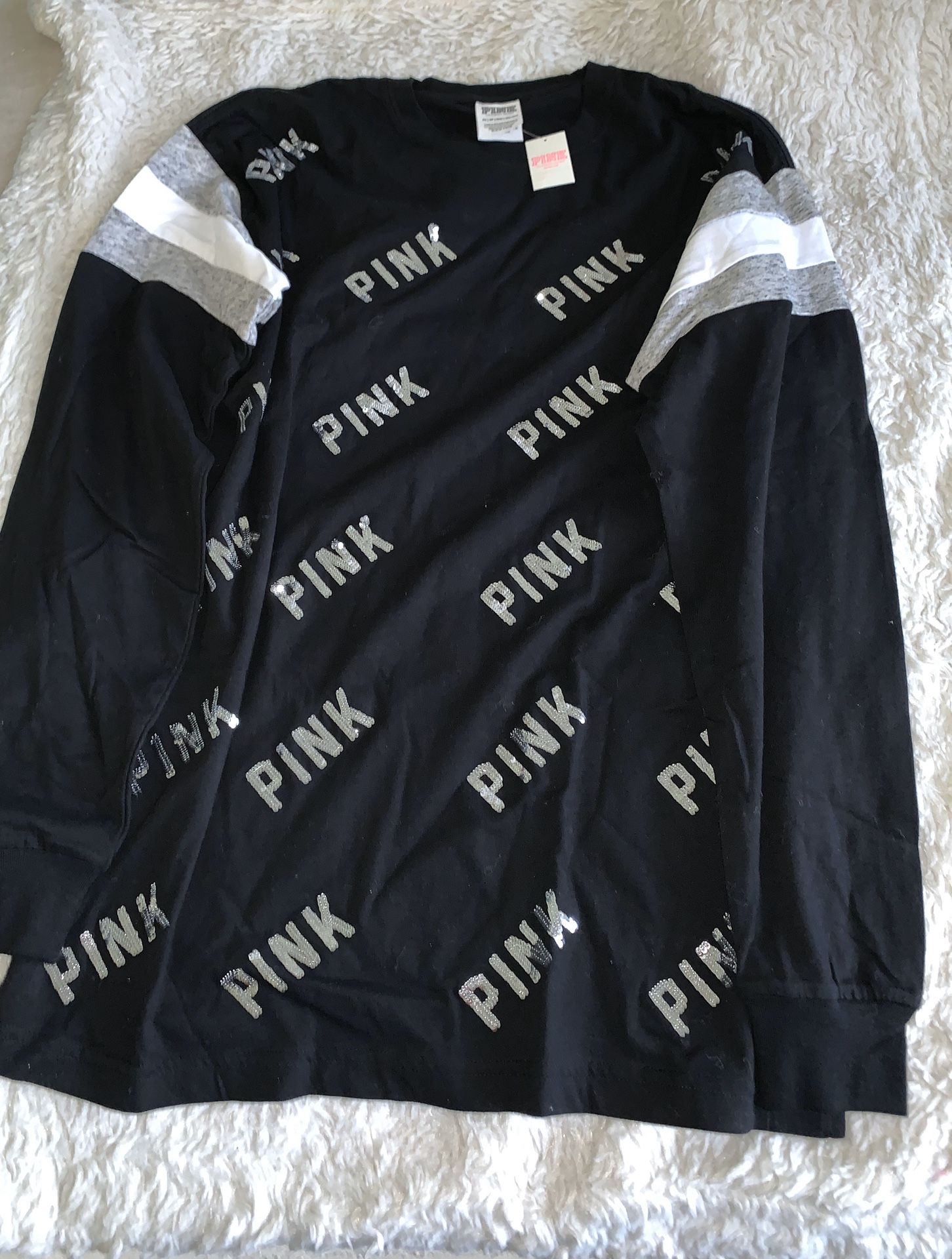 new with tags victoria’s secret pink bling long sleeve shirt xs $40