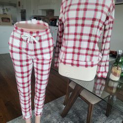 Women XS Auden Plush Fleece Plaid  Pajama Set. Drawstring jogger with pockets.