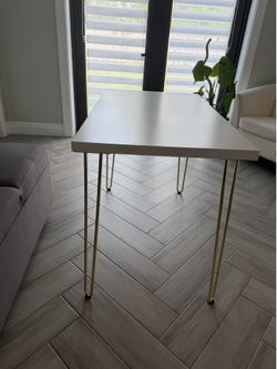 Modern White Desk / Table with Gold Hairpin Legs