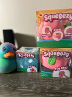 Peach, dice, duck squeeezy