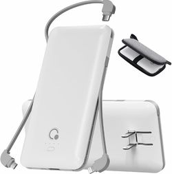 Portable Charger Power Bank with Built-in Cables and AC Plug,10000mAh
