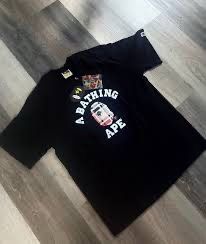 BAPE Burberry print black graphic tee S