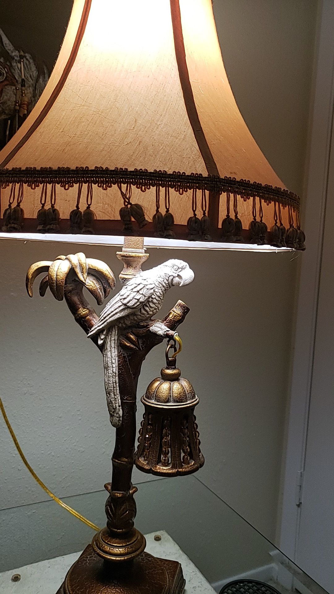 Parrot and bell lamp antique