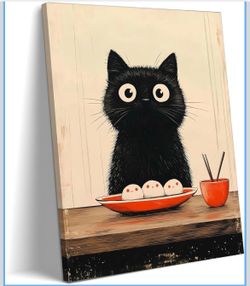 Cute black cat canvas wall art 16x24 inch