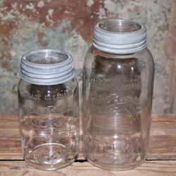 Pair of VTG CROWN Made in Canada Glass Canning Jars w/Zinc & Glass Lids