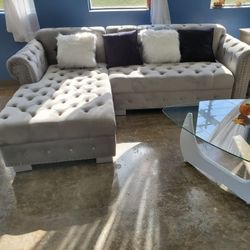 Grey Velvet Sectional 