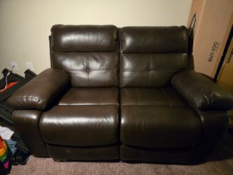 Brown Leather Reclining Loveseat