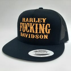 Harley Davidson Yupoong Classics Trucker Snapback Flatbill Baseball Cap Hat Mesh Black
